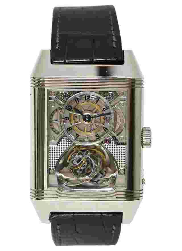 Jaeger-LeCoultre Reverso Gyrotourbillon 2
                           
                                 in Platinum on Black Leather Strap with Openwork Dial