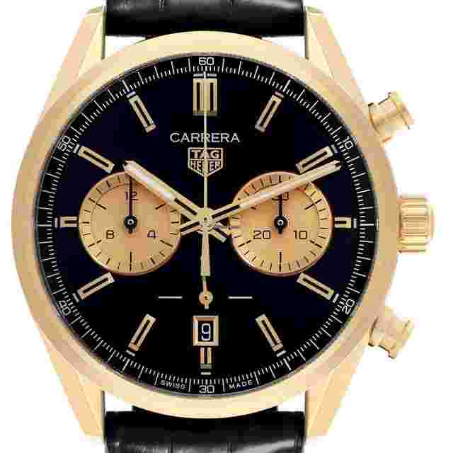 TAG Heuer Carrera
                           
                                 Black Dial Yellow Gold Mens Watch CBN2044 Box Card