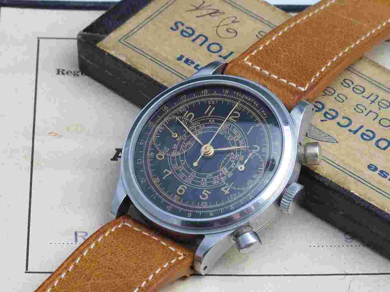 anonymous Rare black gilt dial anonymous step-case chronograph from the 40's.