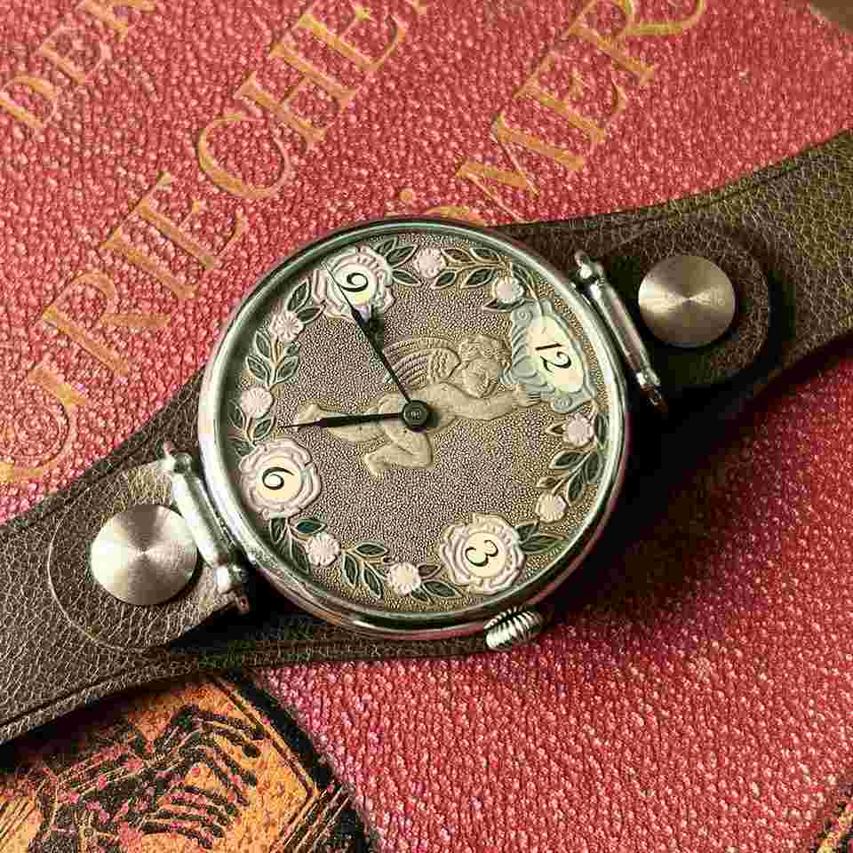 Molnija 1949 Soviet ChK-6 3602 USSR Original Early Wrist version Watch 1940 s (based on pocket) based on Rolex Cortebert 620 Angel Amor Christmas Flowers 