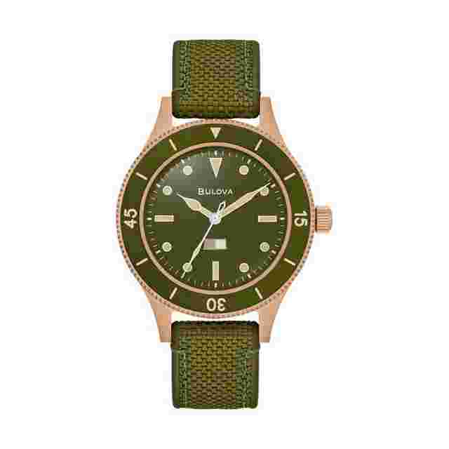 Bulova Submersible Bronzo 41mm Verde Tessuto Leggendario orologio progettato per la marina militare