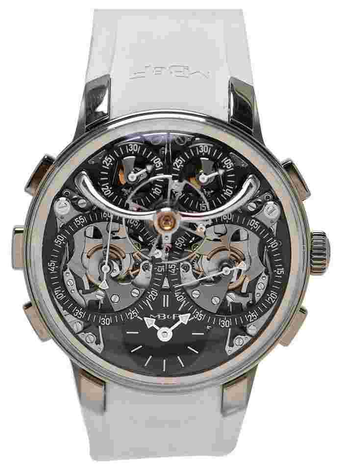 MBandF LM Sequential EVO in Zirconium w Black Baseplate on White Rubber Strap with Black Dial