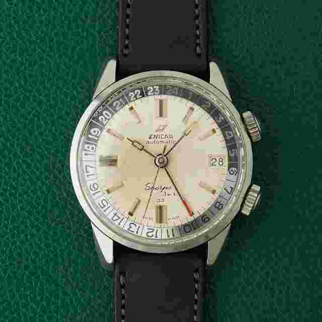 Enicar Sherpa Jet 33 Ref. 126/002 Silver Patina Dial Dual Crowns