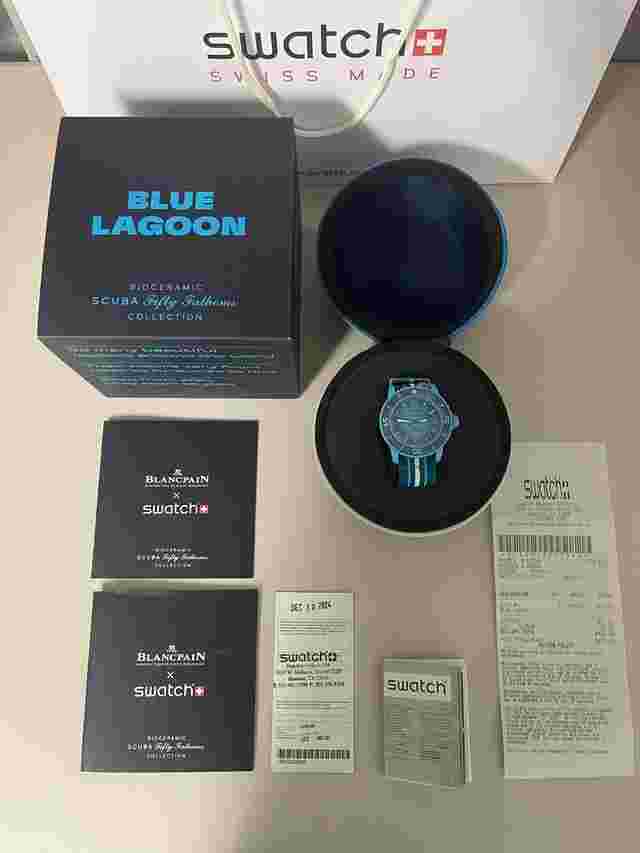 Swatch Scuba Fifty Fathoms Blue Lagoon Blancpain X Swatch Blue Lagoon with Receipt