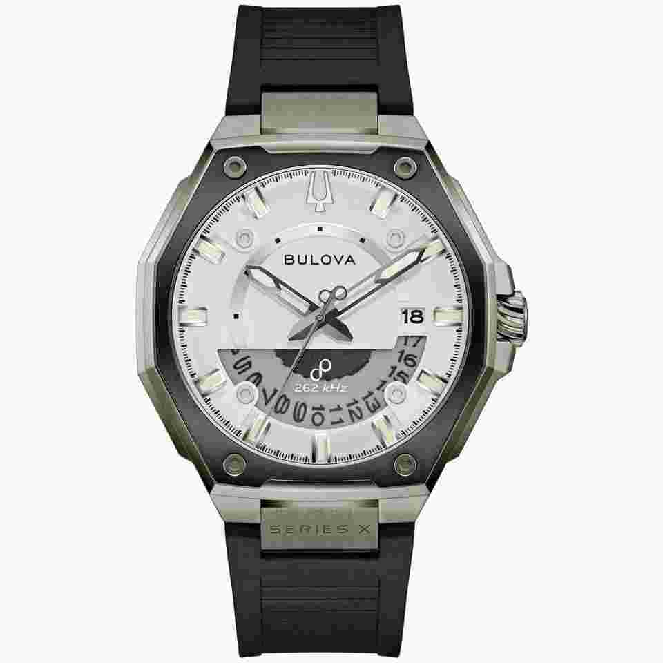 Bulova X-Series Precisionist men's watch 98B457 HPQ movt. 262 kHz 42 mm 100 m WR anti-reflective sapphire crystal Super-Luminova rubber strap