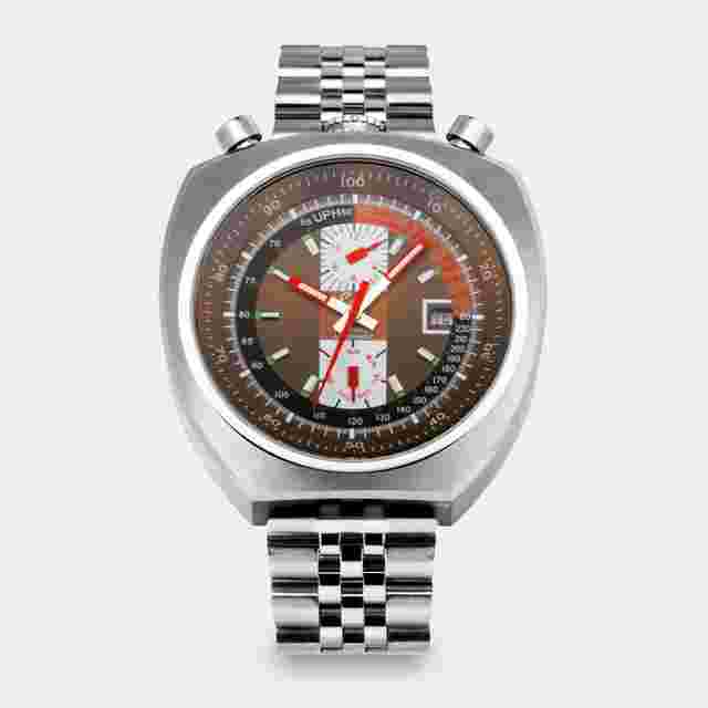 ESKA | Swiss Automatic Bullhead Chronograph Original | Super Jumbo "Extra Big" 45mm | Double Date Calendar | Eska | Tropic Brown Multicolor Dial | NOS | Vintage 1950s 