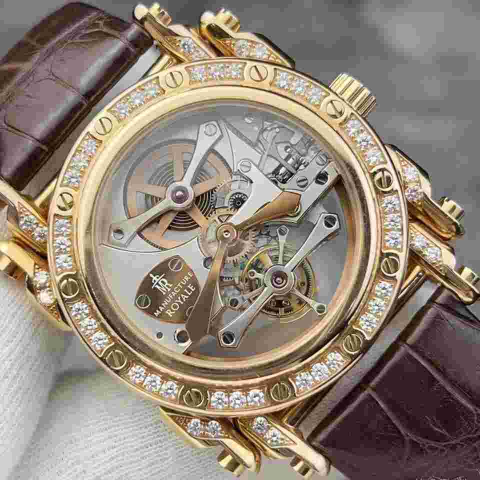 MANUFACTURE ROYALE Rose Gold Diamond Tourbillon hollow mechanical watch 43MM 