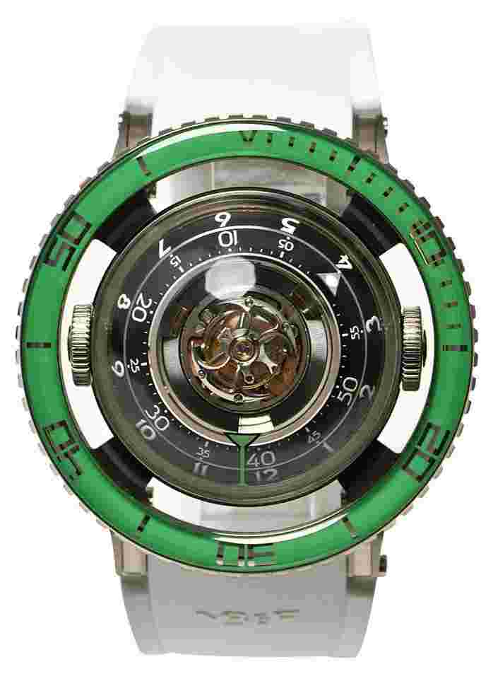 MBandF Aquapod HM07 in Titanium Green Limited Edition of 50 on White Rubber Strap with Black Dial