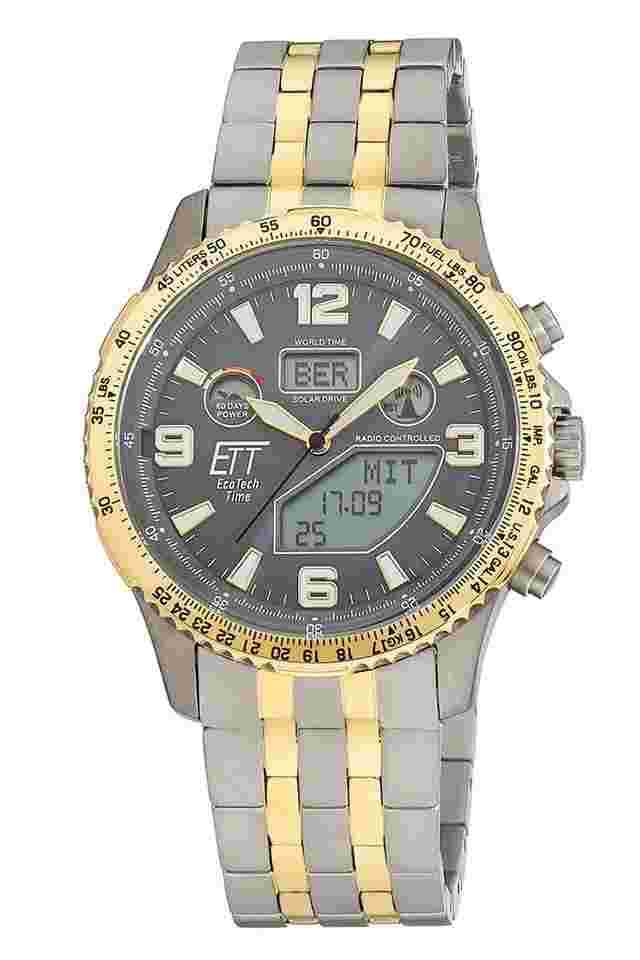 ETT Eco Tech Time EGT-11722-52M Herrenuhr Funk-Solar Professional Worldtimer Zweifarbig