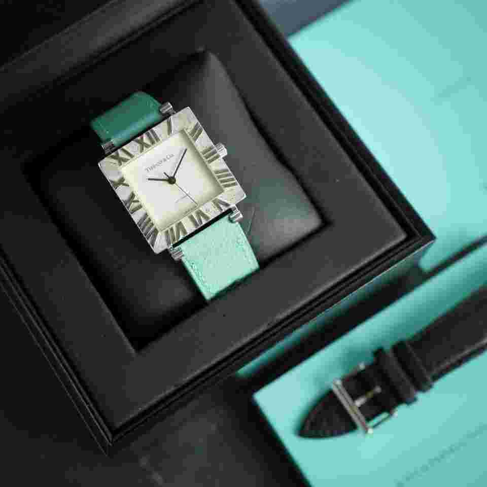 Tiffany Atlas Sterling Silver Square Atlas 34mm automatic Watch & Box