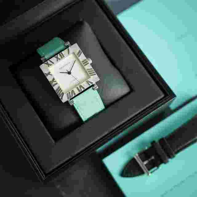 Tiffany Atlas Sterling Silver Square Atlas 34mm automatic Watch & Box