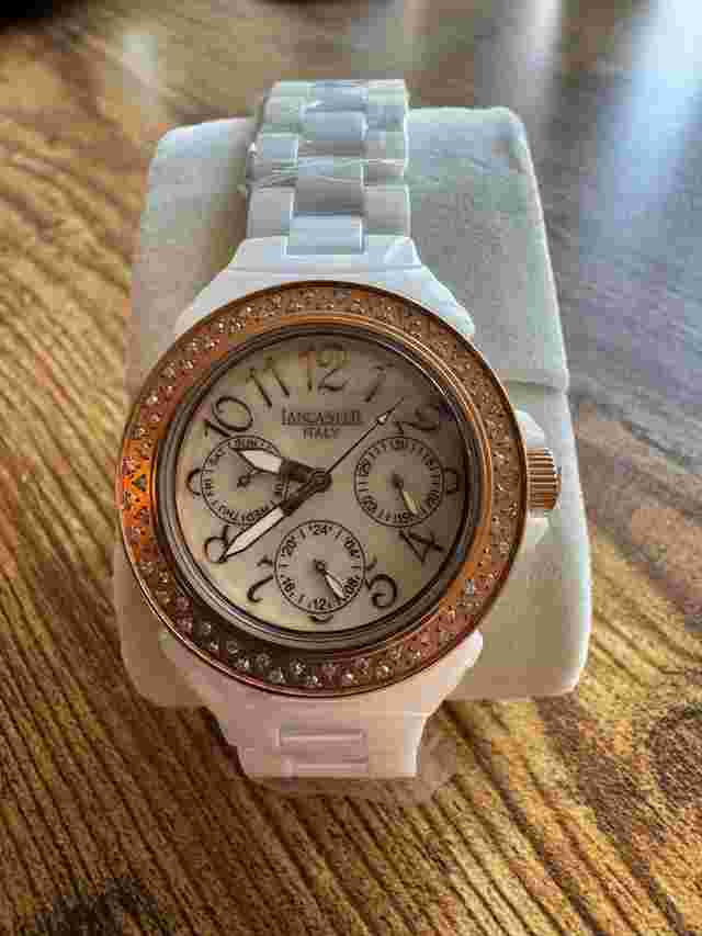 Lancaster Ceramic White w Diamonds Elegant Lady`s watch with Diamonds
