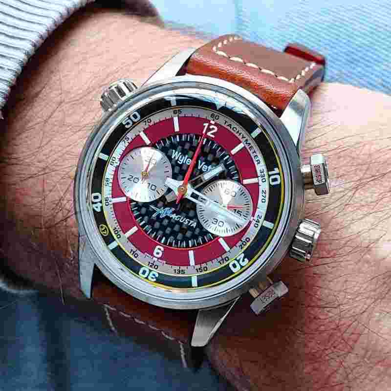 Wyler Vetta Jumbostar MV Agusta 40mm Red-Carbon Leather Strap Extra Steel Bracelet - Limited Edition 80 Pieces