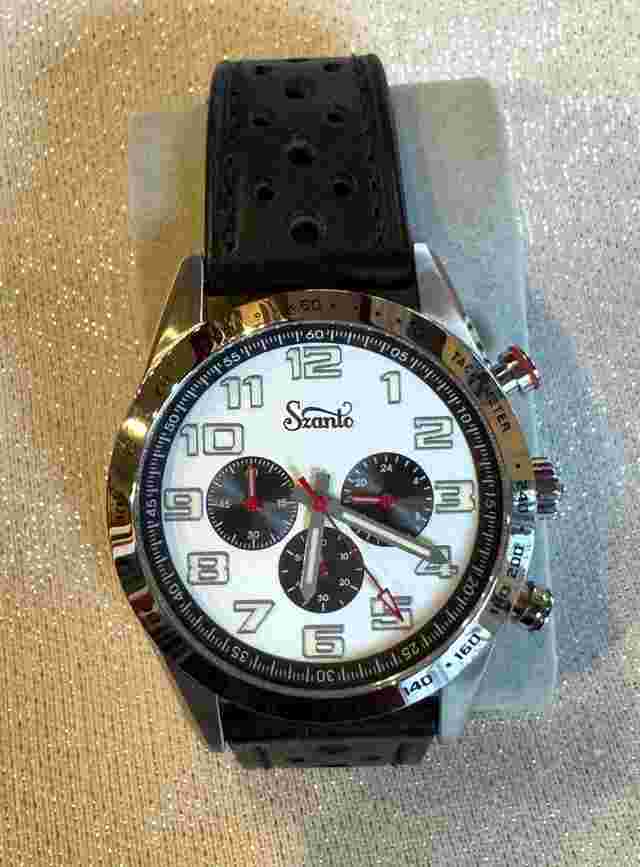 Szanto 3000 Series Silver Dial/Case Black Leather Band New/Unworn 