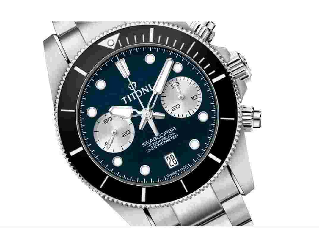 Titoni Seascoper Chronograph Blue New Full Set Warranty Official dealer 