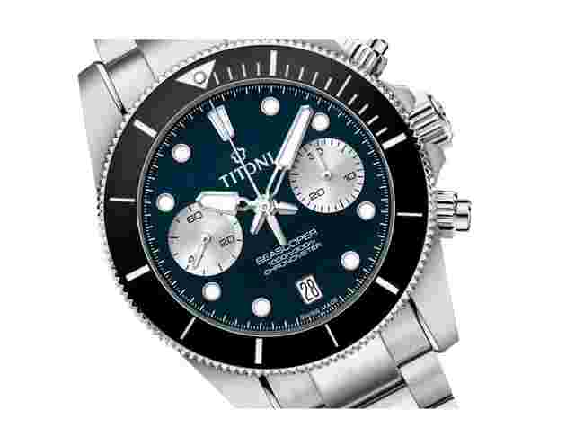 Titoni Seascoper Chronograph Blue New Full Set Warranty Official dealer 