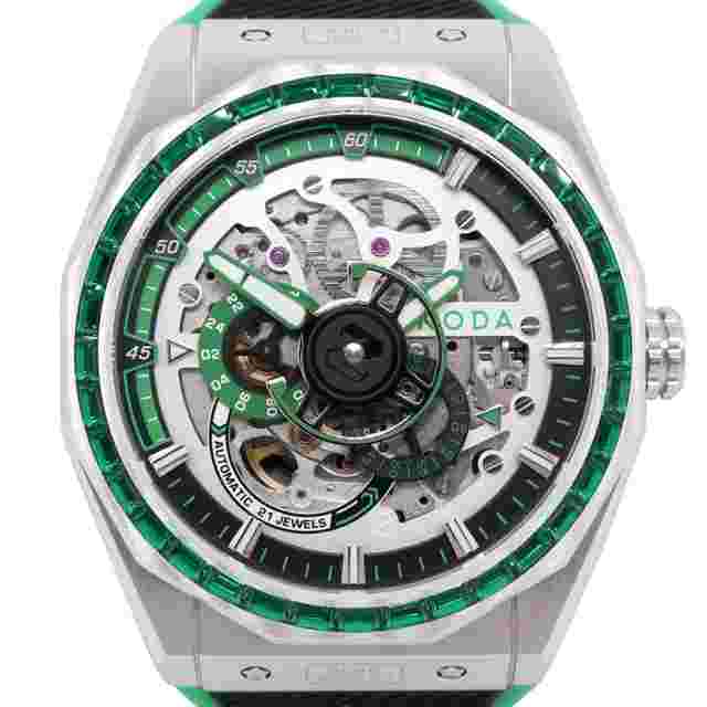 Noda Aero Series-1 43MM Steel CZ Green Skeleton Dial Automatic Watch 
