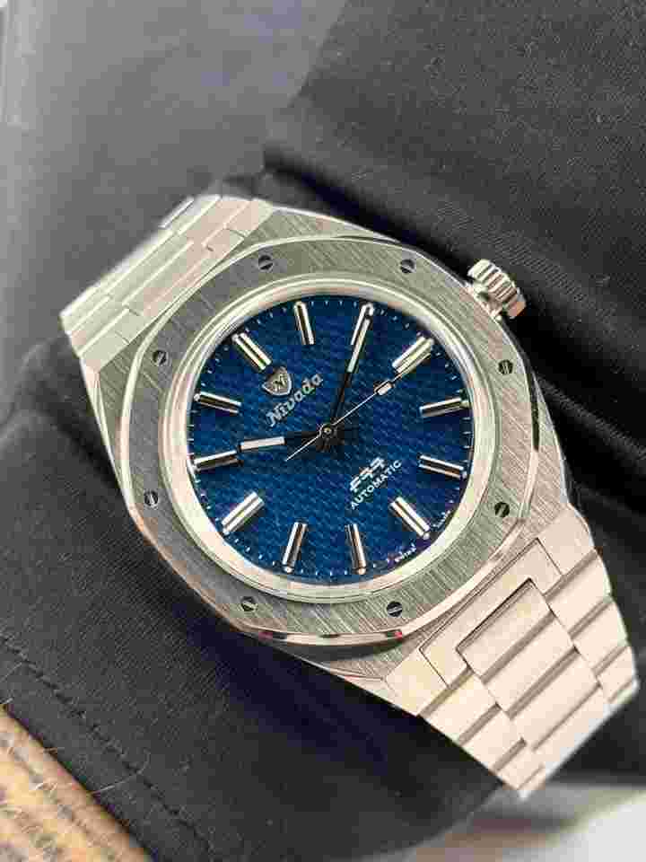 Nivada Grenchen F77 Blue No Date OFFICIAL DEALER New Full Set Warranty Official dealer