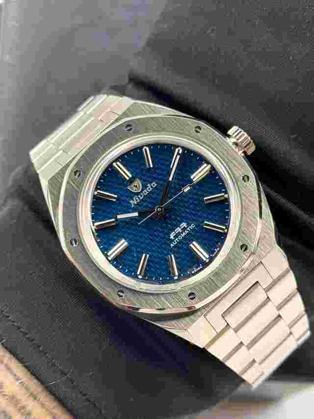 Nivada Grenchen F77 Blue No Date OFFICIAL DEALER New Full Set Warranty Official dealer