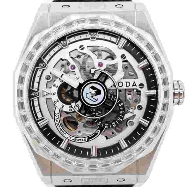 Noda Aero Series-1 43MM Steel CZ Stone White Skeleton Dial Automatic Watch 