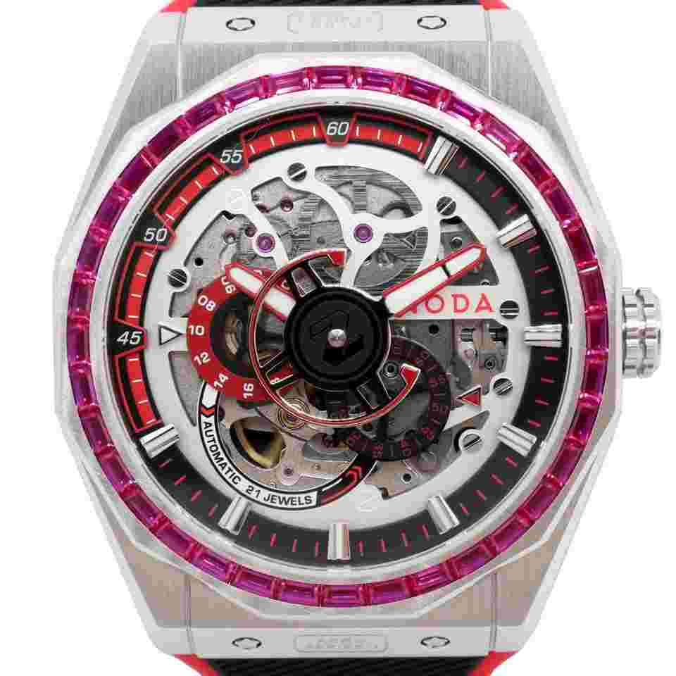 Noda Aero Series-1 43MM Steel CZ Red Skeleton Dial Automatic Watch 
