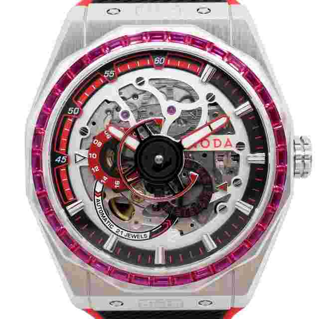 Noda Aero Series-1 43MM Steel CZ Red Skeleton Dial Automatic Watch 