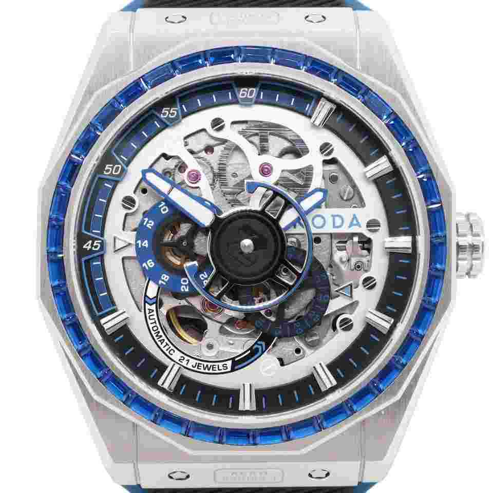 Noda Aero Series-1 43MM Steel CZ Blue Skeleton Dial Automatic Watch 