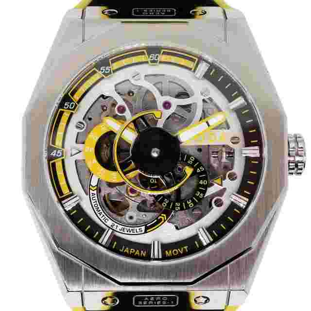 Noda Aero Series-1 43MM Stainless Steel Yellow Skeleton Dial Automatic Watch 