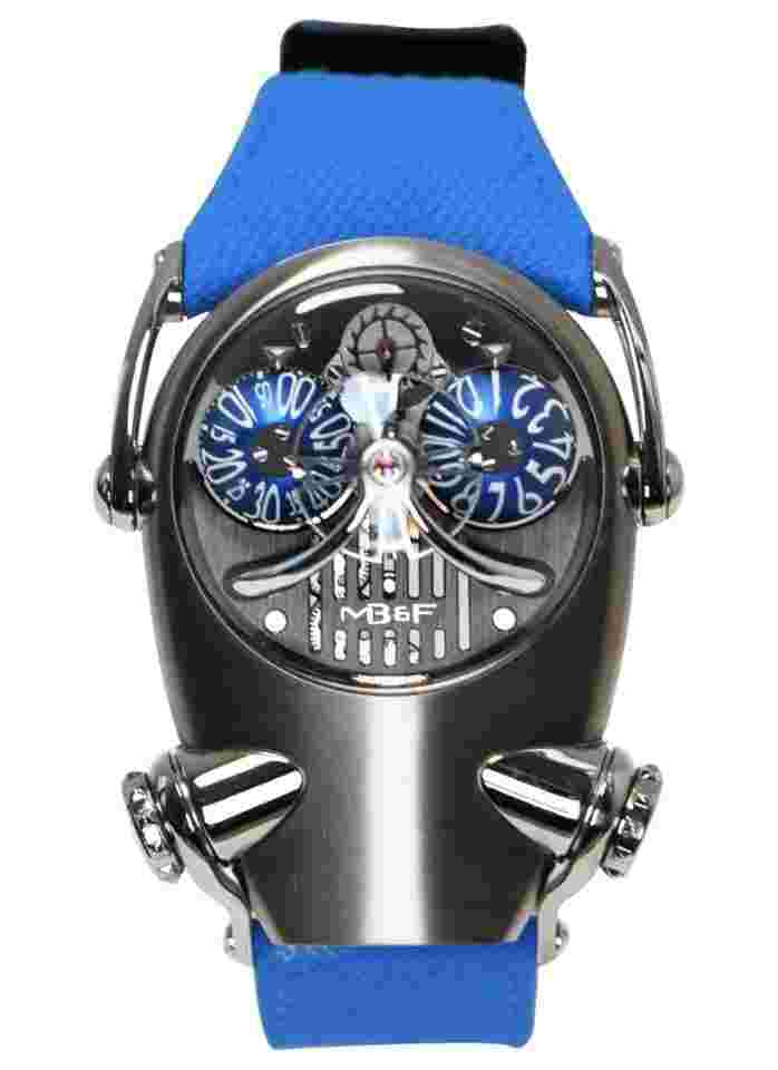 MBandF HM10 Horological Machine Bulldog in Titanium on Blue Strap with Blue Dial