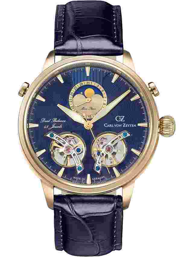 Carl von Zeyten CVZ0060GBLS Durbach Mondphase Automatik Herrenuhr 45mm 5ATM 