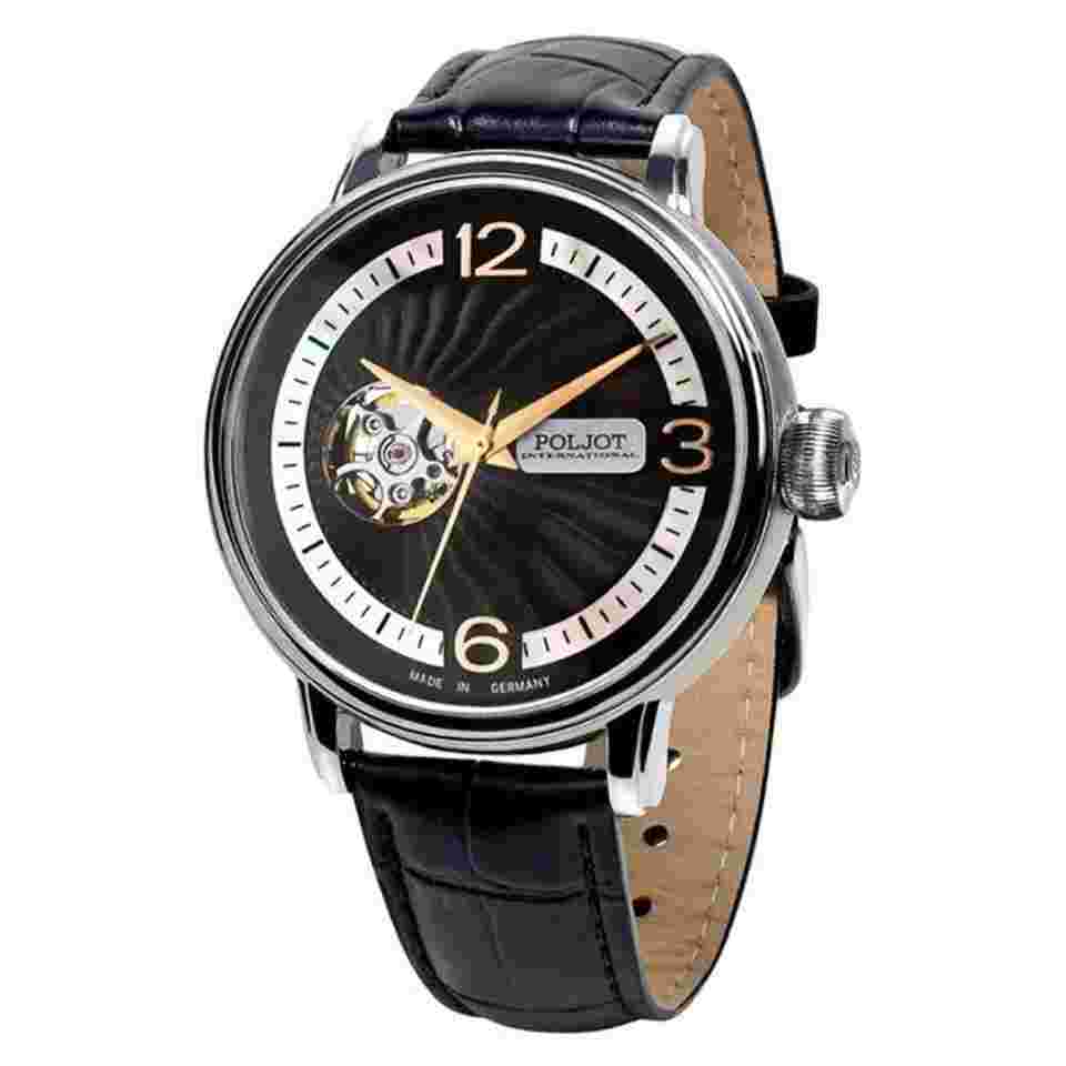 Poljot International 38NH.4280813 Herrenarmbanduhr Automatik Jaros Open Heart Schwarz