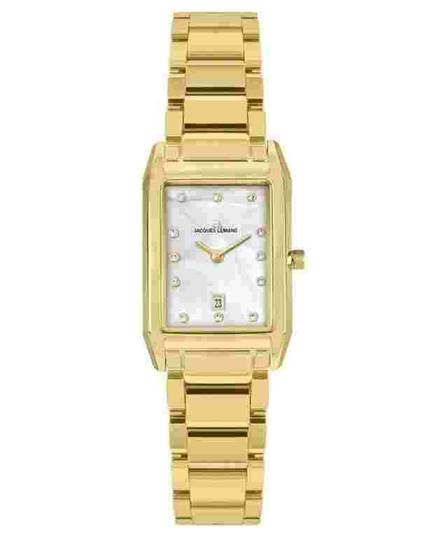 Jacques Lemans 1-2189.1I Damenuhr Quarz Torino Rechteckig Goldfarben/Perlmutt