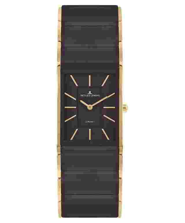 Jacques Lemans 1-2214G Damen-Armbanduhr Keramik Dublin Goldfarben/Dunkelbraun