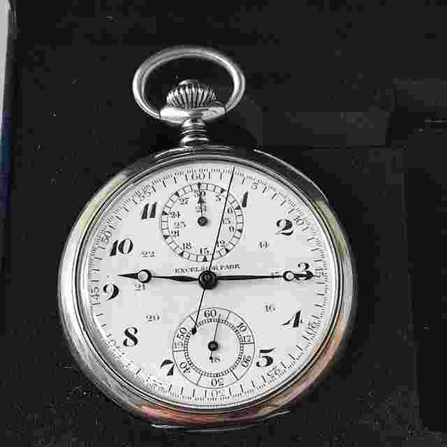 Excelsior Park Chronograph one pusher pocket watch vintage rare silver chrono pocket watch