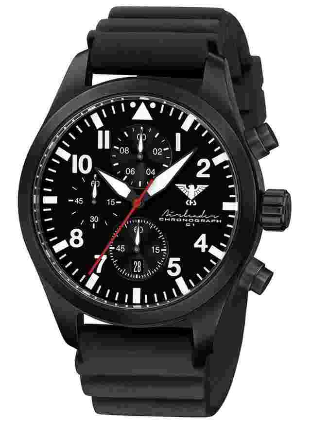 KHS AIRBSC.DB Herrenuhr Airleader Chronograph Schwarz mit Taucherband