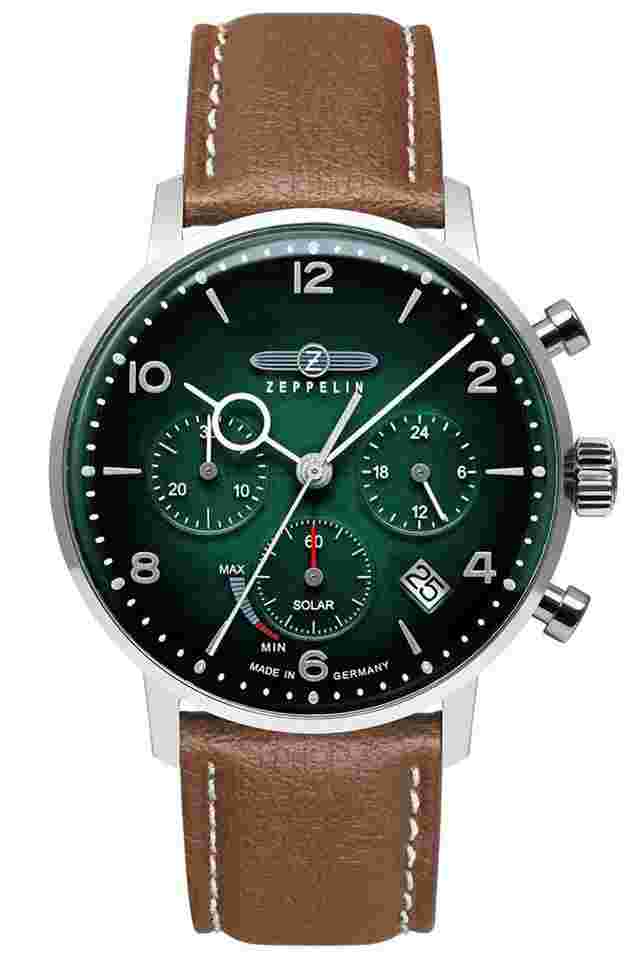 Zeppelin 8086-4N Herrenuhr Solar Chronograph LZ129 Hindenburg Braun/Grün