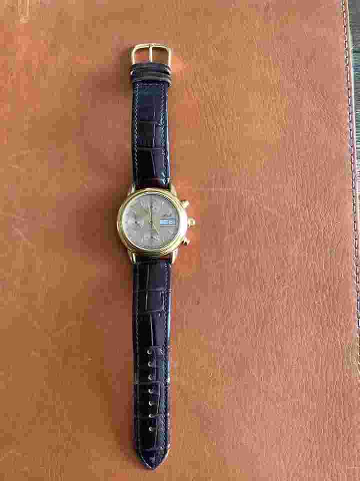 M&M Swiss Watch Chronograph Glasboden Gold mit Lederband