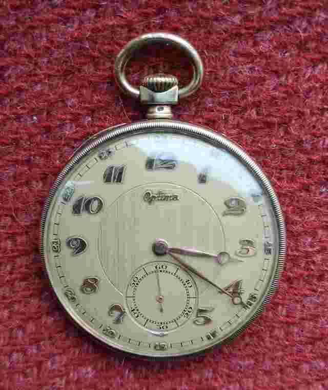 Optima Vintage Pocket Watch Solid 14K Gold - Art Deco. Vintage Optima Pocket Watch 
