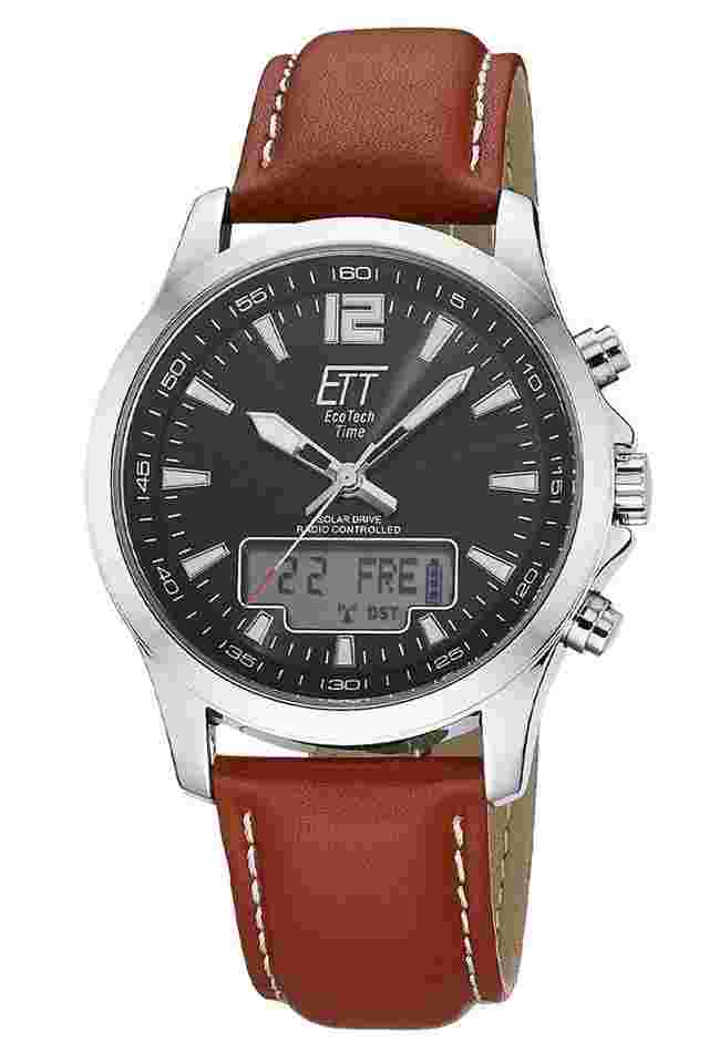 ETT Eco Tech Time EGA-11713-21L Herrenuhr Funk-Solar Professional Worldtimer Braun