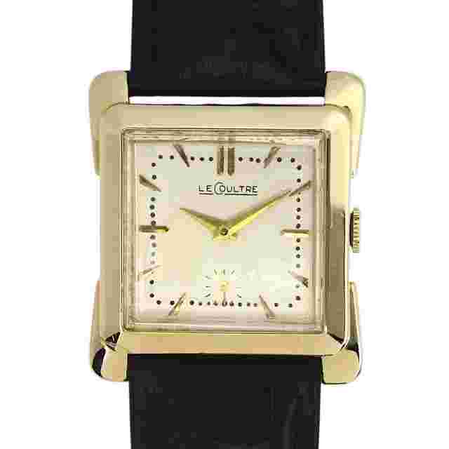 Le Coultre Cioccolatone Vintage Manual Winding Silver Dial 14K Yellow Gold Black Leather Band 1950s