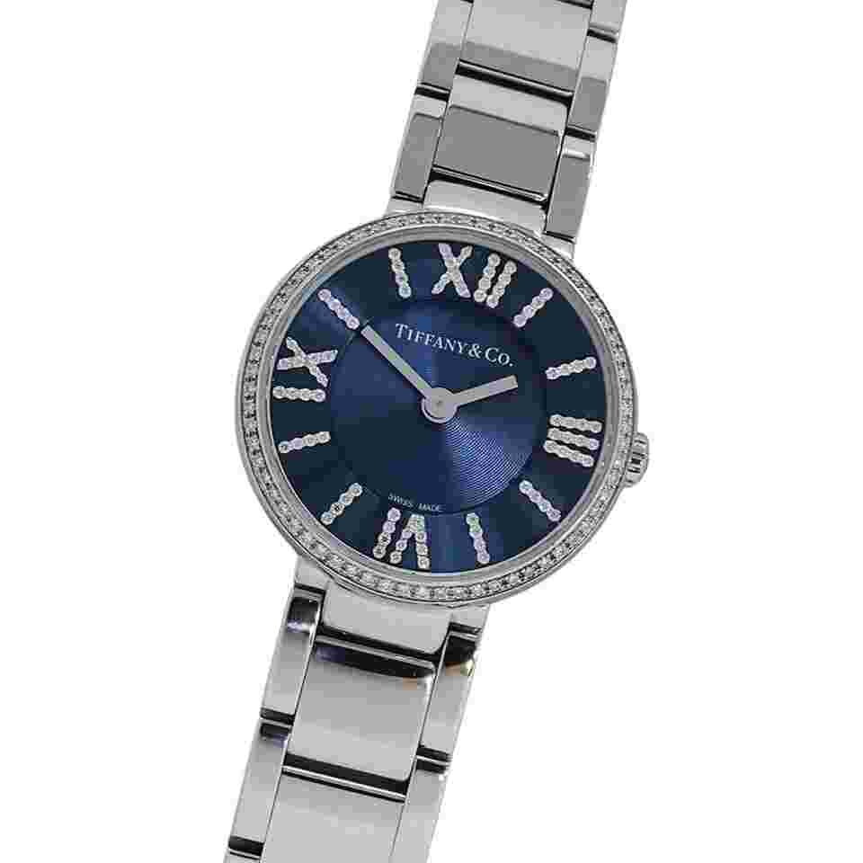 Tiffany Atlas & Co. Women's Atlas Diamond Quartz Watch Stainless Steel (SS) Silver/Navy 69291651 Polished.