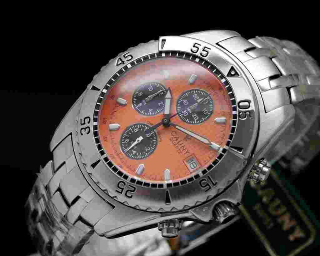 Cauny New Old Stock Chronograph vintage orange dial quartz vintage NOS SERVICED WARRANTY 