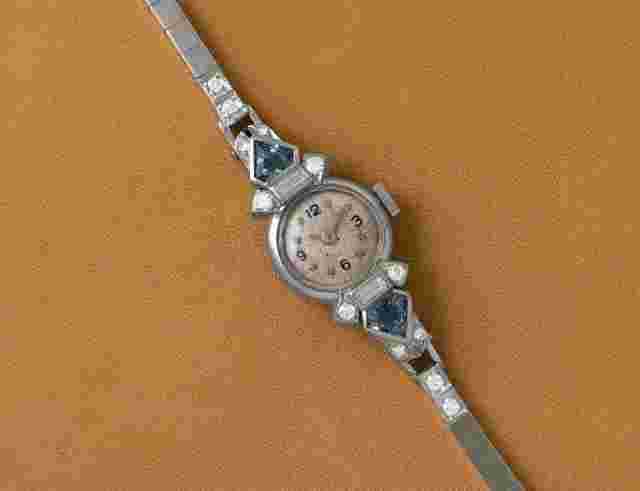 Cresarrow Watch Co. 1940 Vintage Art Deco Ladies Watch - Palladium Diamonds & Aquamarines