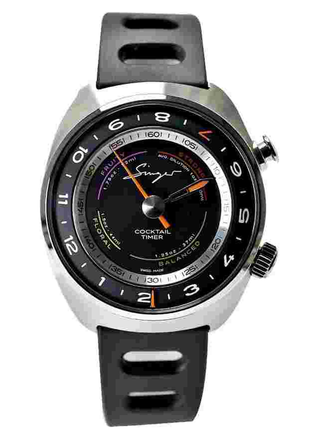 Singer Flytrack Cocktail Edition in Stainless Steel on Black Rubber Strap with Black Dial