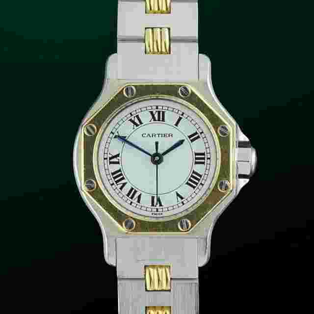 Cartier Santos Vintage Cartier Santos Octagon Automatic 18k Bezel 0907 - 25mm - 1990s + Box Papers