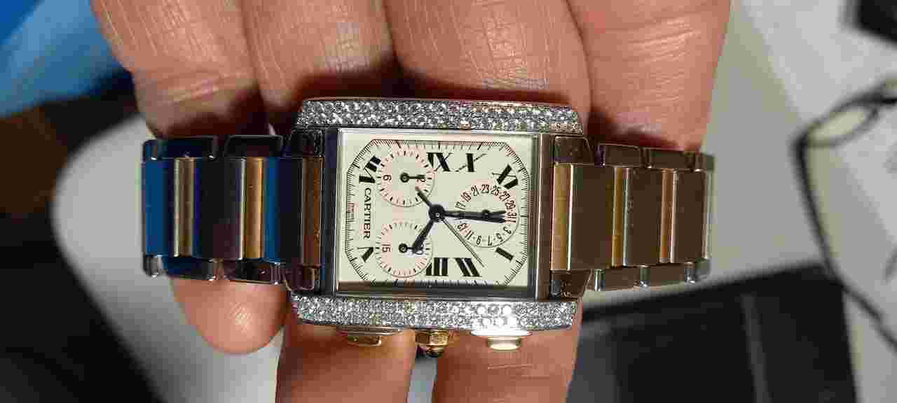 Cartier Tank Francaise Chronoflex Francaise Steel/18k,Excellent quality Diamond bezel 28mm Chronograph