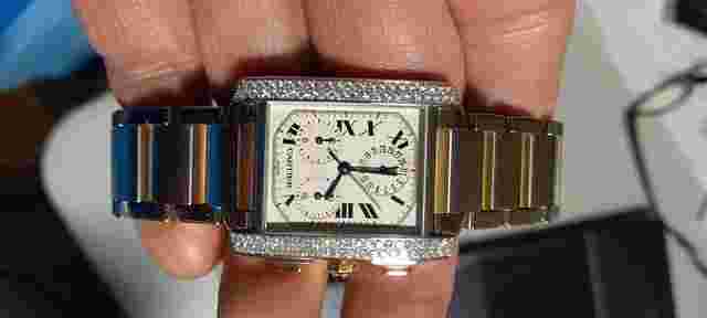 Cartier Tank Francaise Chronoflex Francaise Steel/18k,Excellent quality Diamond bezel 28mm Chronograph