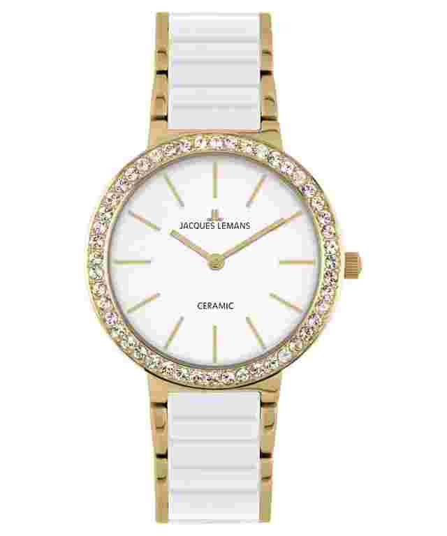 Jacques Lemans 50-7D Damenuhr Monaco Goldfarben/Keramik Weiß