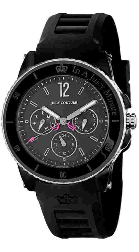 Juicy Couture Pedigree Quartz Black Dial Rubber Women's Watch Day Date 1900754