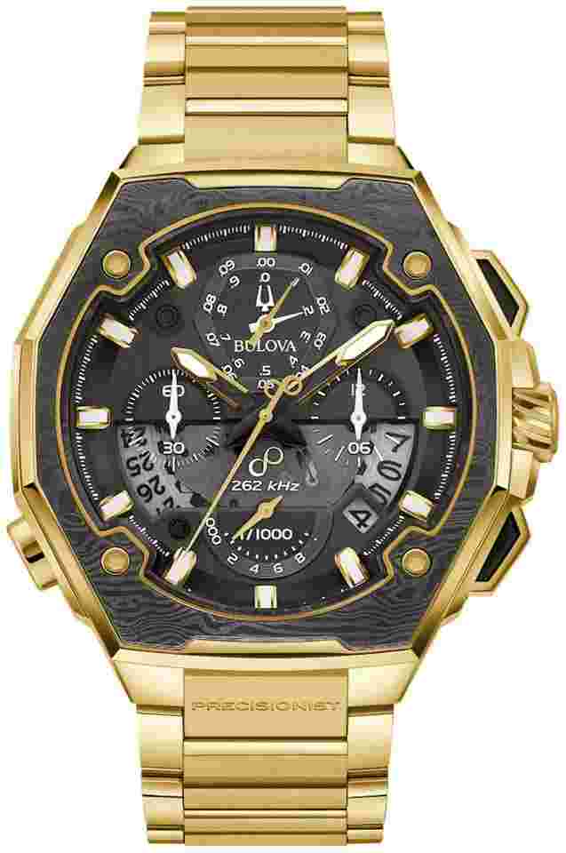 Bulova men's chronograph watch Bulova Precisionist Series X Chronograph 98B429 Damascus Steel Damascus Steel Bezel curved anti-reflective sapphire crystal